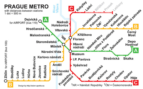 mapa metrô praga